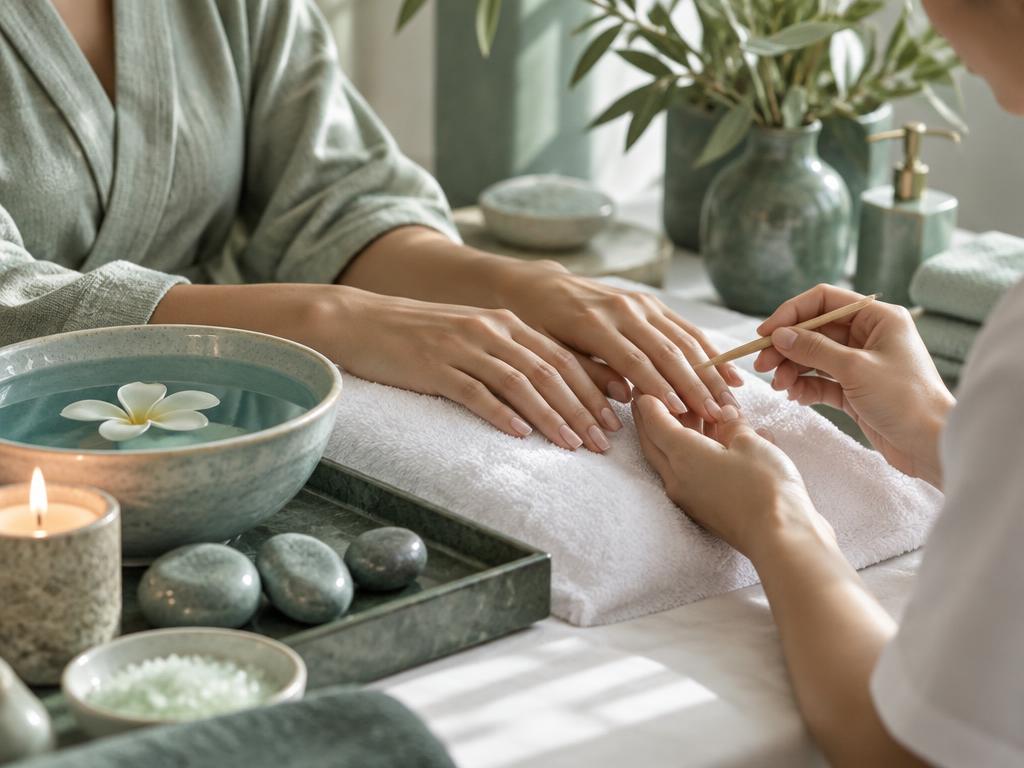 A manicure ritual in a calm spa setting