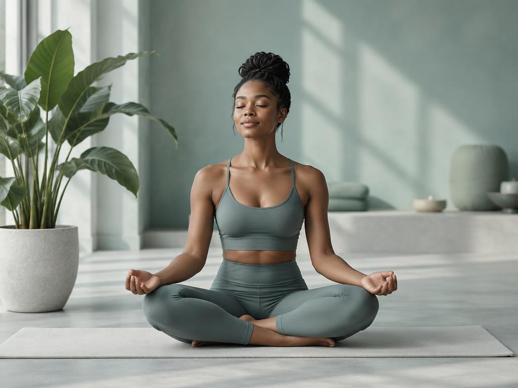 A woman meditating in a serene studio
